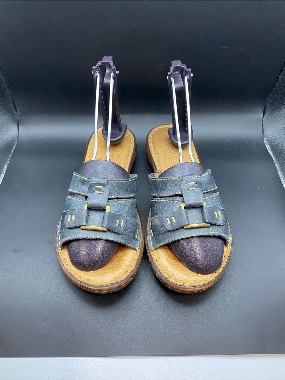 Born Women Blue Sandal SZ 7 EU 38 Hand Crafted Leather Slide Good Condition - Picture 5 of 11